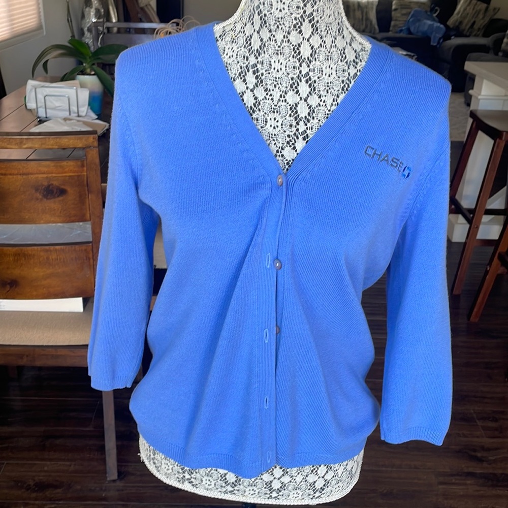 Chase Lands' End Periwinkle Blue V-Neck Button Cardigan
